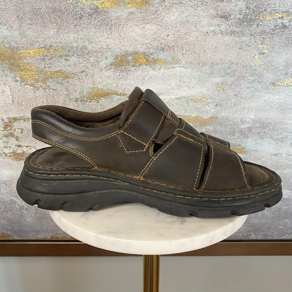 Skechers Sandals Mens Size 10 Fisherman Brown Leather Hook & Loop